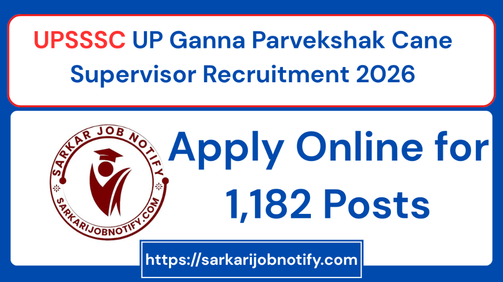 UPSSSC UP Ganna Parvekshak Cane Supervisor Recruitment 2026